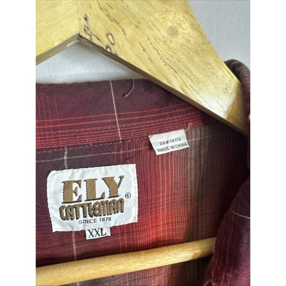 Ely Cattleman Pearl Snap Shirt Mens XXL Red Plaid Western Long Sleeve - Picture 3 of 5